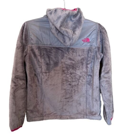 THE NORTH FACE OSO HOODIE GIRLS size large 14/16 grey with bright pink accents - Picture 2 of 15